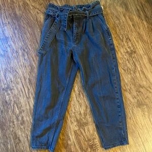 Black acid wash paper bag jeans